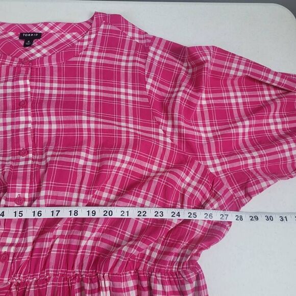 Torrid Womens Plaid Knee Length Dress 4X Pink Tiered Cottagecore 3/4 Sleeve NWT - Picture 8 of 11